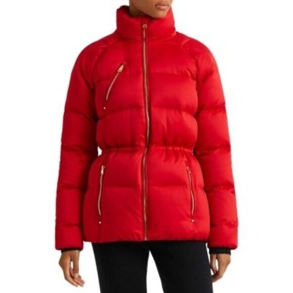 Ralph Lauren Red Satin Down Stand Collar Puffer Jacket Size Small NWT  10017 - Picture 1 of 15